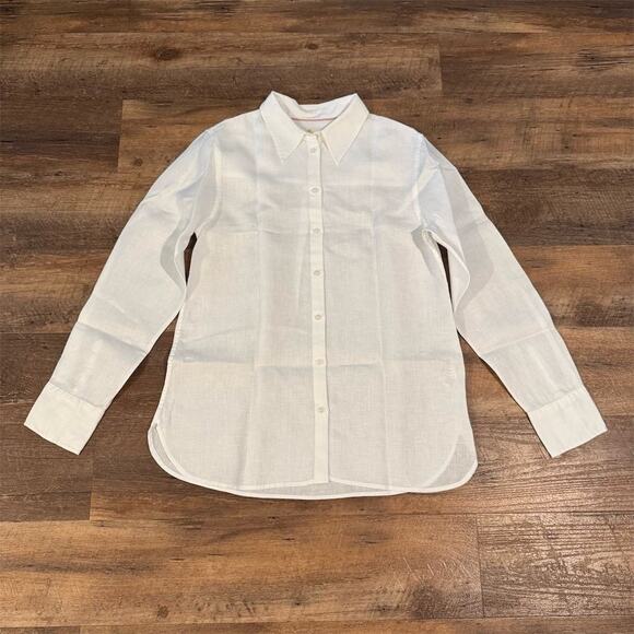 Boden Tops - Boden 100% Linen Button Down White SZ 2 Coastal Grandma Quiet Luxury EUC